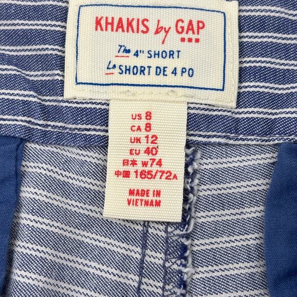 Khakis by GAP The 4 Inch Short Women's Size 8 Blue White Stripe Cotton Stretch - Picture 3 of 9